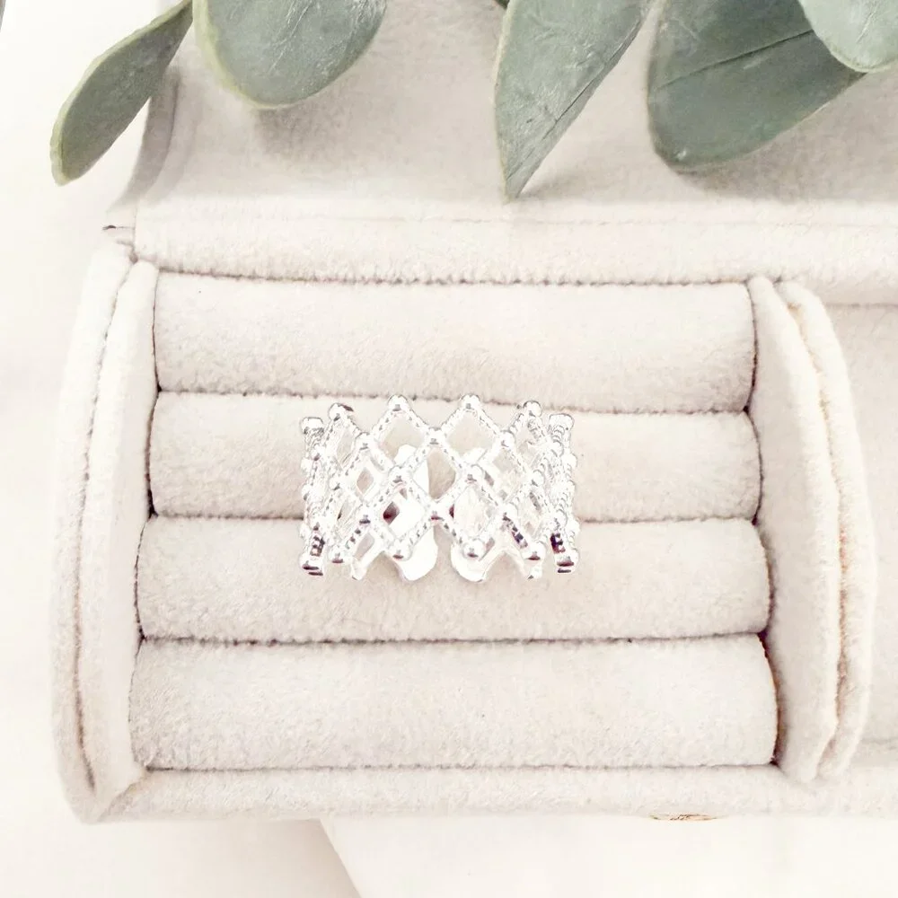 925 Sterling Silver Textured Ring Band Thick Ring Weave Woven Ring